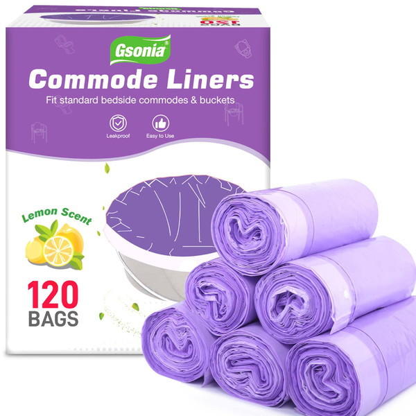 Commode Liners 120pcs Strong Portable Toilet Bags Leak Proof Lemon Scented Toilet Liners Disposable Adult Universal Fit Most Standard Bedside Commode, Porta Potty, Camping Toilet, NO Pad