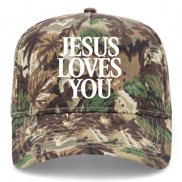 Jesus Loves You Vintage Trucker Hat | Premium Snapback Baseball Hat for Men & Women (US, Alpha, One Size, Camo)