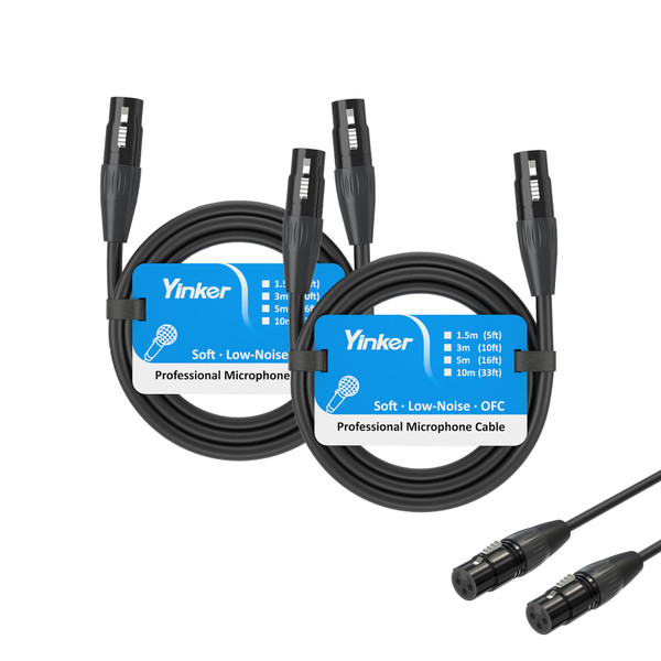 Yinker XLR Cable, 3 Pin XLR Female to Female Microphone Mic Cord for Audio and Sound Equipments (5ft/1.5m, 2pack)