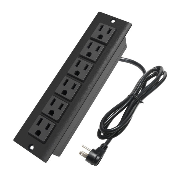 Recessed Power Strip Without USB,Mount Industrial Workshop Power Charge Station 6 Outlets 6.56’ft Extension Flat Plug Black