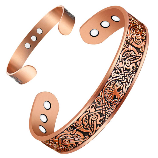 Vicmag Copper Magnetic Bracelet for Men Magnetic Bracelets 9X Ultra Strength Magnets Tree of Life Pattern Adjustable 99.9% Solid Pure Copper Present