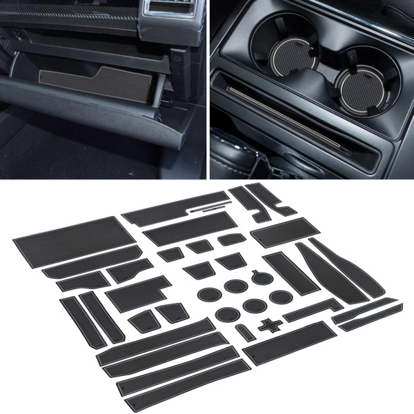 SENSHINE for Ford F150 Accessories 2021 2022 2023 2024 2025 Non-Slip Anti Dust Cup Holder Insert Center Console Liner Trim Door Packet Mats Custom Interior 40-pc Set (Bucket SuperCrew)(Gray Trim)