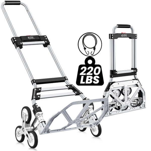 RJTEK 【Upgraded Version】 Stair Climber Hand Truck and Dolly, 220 Lb Capacity Stair Climbing cart Heavy-Duty Trolley Cart Heavy-Duty Luggage cart Stair Dolly Lightweight with Telescoping Handle