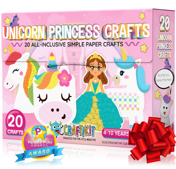 Craftikit® 20 Award-Winning Princess & Unicorn Crafts for Kids Ages 3-10 Years, All-Inclusive Toddler Arts and Craft Kits for Kids, Fun Toddler Craft Box for Girls in Preschool