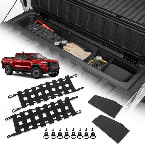 TECHPICCO Tailgate Organizer Compatible with Chevy Colorado/GMC Canyon 2026 2025 2024 2023 | Tailgate Cargo Nets, Dividers, D-Rings Compatible with Chevy Colorado/GMC Canyon Accessories 2023+