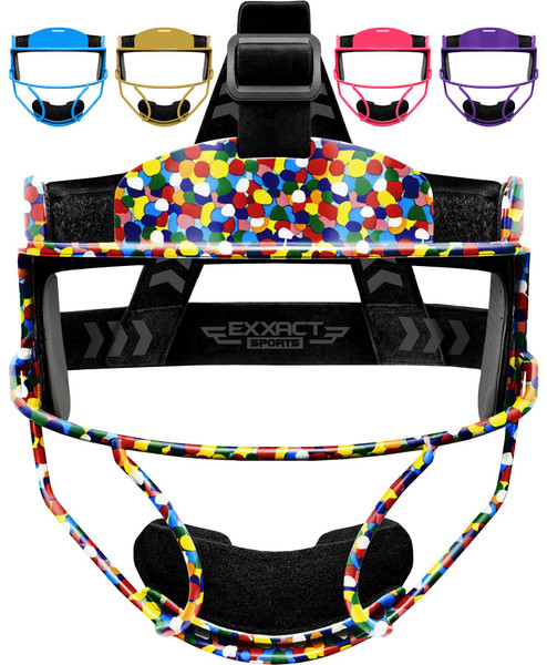 Exxact Sports Softball Face Mask Girls Youth & Adult, Protective Lightweight Fielders Mask Softball for Enhanced Performance (Multi Dots, Youth)