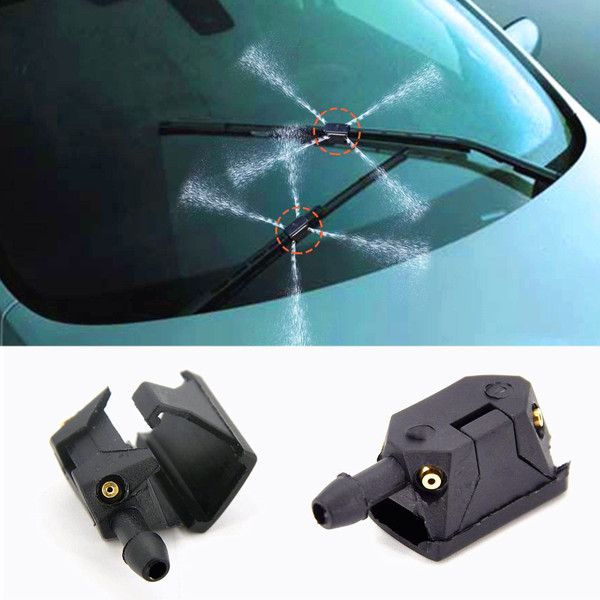 2 Pcs Front Windshield Washer Nozzles Arm Mounted Spray Jets Universal Car Wiper Black