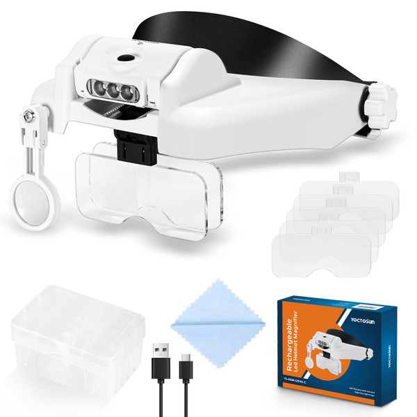 YOCTOSUN LED Headband Magnifier, Rechargeable Illuminated Magnifying Visor -1X to 14X Zoom, Hands Free Head Mounted Magnifying Glasses with Lights for Close Work, Sewing, Crafts, Jewelry, Watch Repair YOCTOSUN LED Headband Magnifier, Rechargeable Illuminated Magnifying Visor -1X to 14X Zoom, Hands Free Head Mounted Magnifying Glasses with Lights for Close Work, Sewing, Crafts, Jewelry, Watch Repair