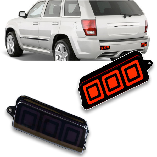 ULTRALTH Smoke LED Tail Lights Rear Bumper Brake Light Kit for 2005 2006 2007 2008 2009 2010 Jeep Grand Cherokee SRT8 | Tail Lamp Brake Fog Lamps | Rear Bumper Reflector Light Replacement