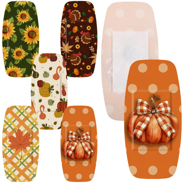 Geiserailie 50 Pcs Thanksgiving Large Bandages 2'' x 4'' Flexible Fabric Adhesive Wound Care Bandages Cushioned Waterproof Latex Free for First Aids and Protect, Turkey Pumpkin