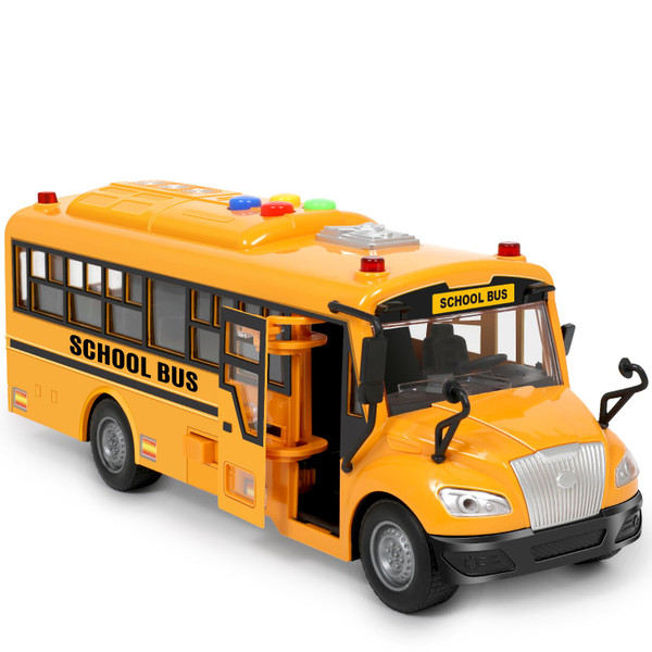 Yellow School Bus Toys for Toddlers With 4 Different Flashing Lights & Sound, Back And Side Doors Open Friction-Powered Wheels Light Up Toy Buses Birthday Gift 3 4 Year Old And Up Girl Boy Toys