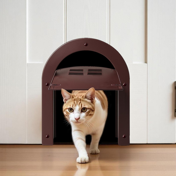 Wordcam Cat Door Interior Door, 2 Way Locking Indoor Cat Door for Cats Up to 20 lbs, Pet Doors for Cats, Kitties and Small Dogs (Brown)