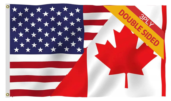 Double Sided 3ply America Canada Friendship Flag 3x5FT – Heavy Duty with Shading Cloth for Outdoor Decor Flags Vivid Color, All Weather, Double Stitched US Canada Friendship Polyester Flags with Sturdy Brass Ring. (3ply 3x5)