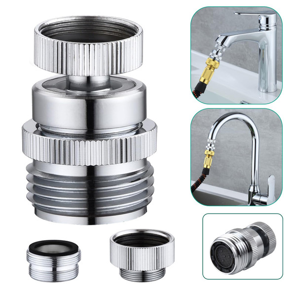 SNUTUYA Faucet to Garden Hose Adapter,Brass 3/4-Inch Garden Hose Adapter with Aerator, 360-degree Swivel for Kitchen And Bathroom,Chrome