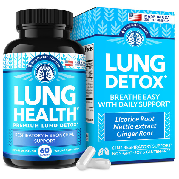 Lung Support Supplement - Natural Capsules for Lung Cleanse and Detox - Made in USA - Respiratory System; Mucus Clear - Vegan Supplement for Lung Detox; Respiratory Support - 60 Capsules