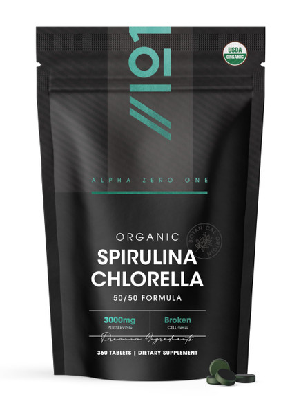 ALPHA01 Organic Spirulina Chlorella Tablets 3000mg – 360 Counts – 50/50 Blend Superfood – No Filler, No Additives, Cracked Cell Wall – Rich in Vegan Protein & Chlorophyll