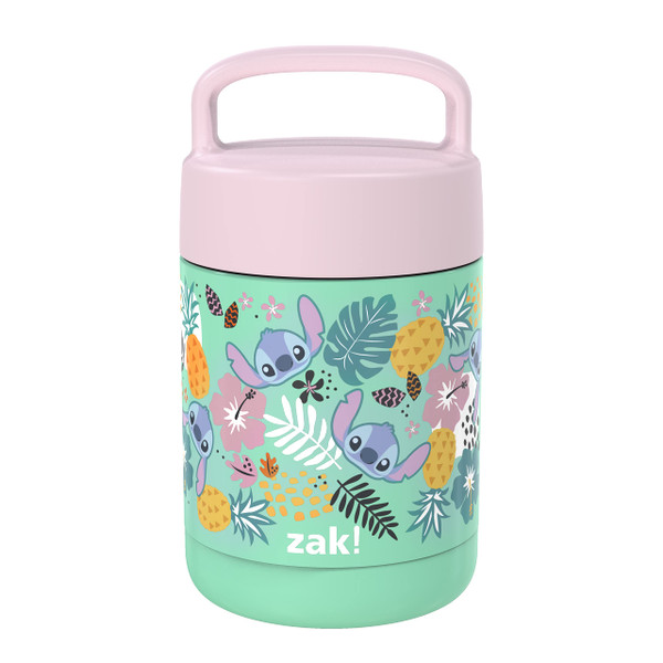 Zak Designs Disney Movie Kids' Vacuum Insulated Stainless Steel Food Jar with Carry Handle, Thermal Container for Travel Meals and Lunch On The Go, 12 oz, Lilo and Stitch