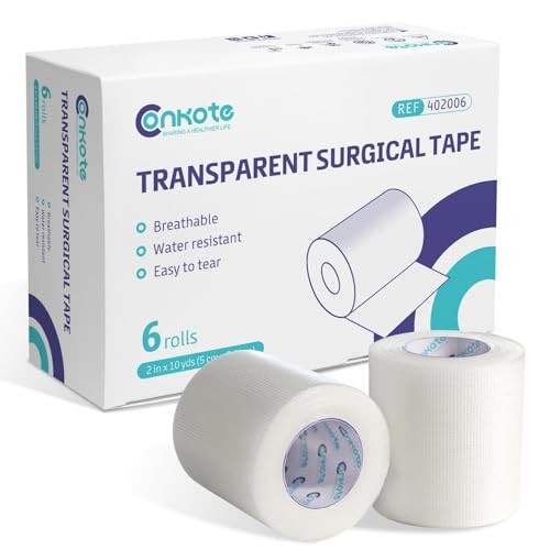 Conkote Transparent Medical Tape 2" x 10 Yards, Good Adhesion for Dressings, Securing a Variety of Medical Devices, 6 Rolls