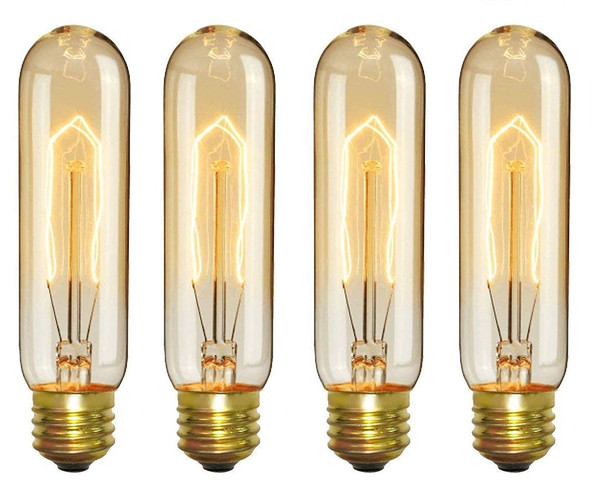 CTKcom E26 40 Watt T10 Tubular Vintage Edison Incandescent Light Bulb, Dimmable Decorative Candelabra 120 Volt Chandelier, Nightlight, Antique Vintage Style Light Bulb, 240 Lumen, Amber Warm 4 Pack