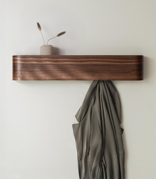 Kazai. Wall-Mounted Coat Rack 'Toke' - Modern Design Coat Rack with Hidden Wall Hooks - Solid Wood Veneer Panel Coat Hanger - Walnut Kazai. Wall-Mounted Coat Rack 'Toke' - Modern Design Coat Rack with Hidden Wall Hooks - Solid Wood Veneer Panel Coat Hanger - Walnut