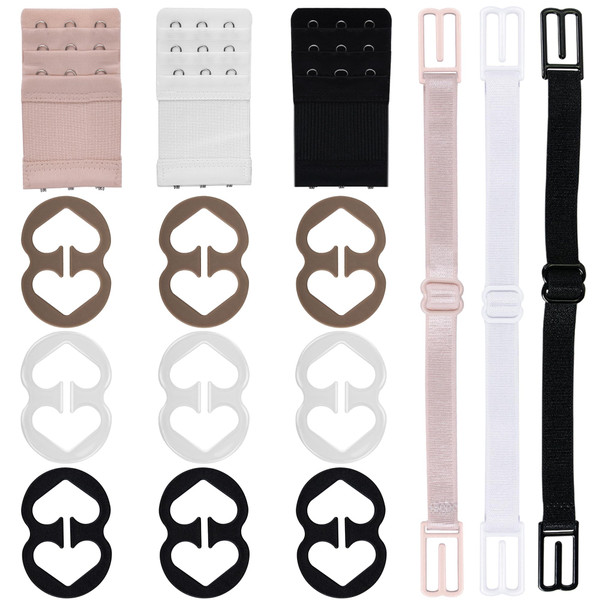 PHLSTYLE Bra Strap Clips, 3 Pcs Bra Extenders 3 Hooks, 3 Pcs Bra Strap Holder, 9 Pcs Bra Clips, 15 Pcs Bra Strap Clips Set for Full Cup Size, Conceal Straps Cleavage Control (Medium)