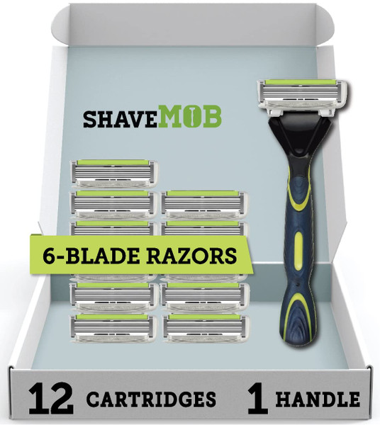 ShaveMOB 6-Blade Men's Razor Kit (Flex Head Handle + 12 Refills) (No Trimmer) - The Caveman Shaving Kit