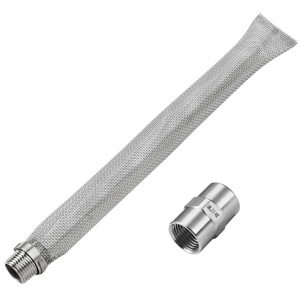 LitKiwi 12-inch Bazooka Screen Boil Screen(1/2" NPT) with Pipe Fitting(1/2"x 1/2" Female NPT),Reusable Stainless Steel 304 Beer Filter Tube,Mash and Tun Boil Screen for Home Brewing and Wine Making