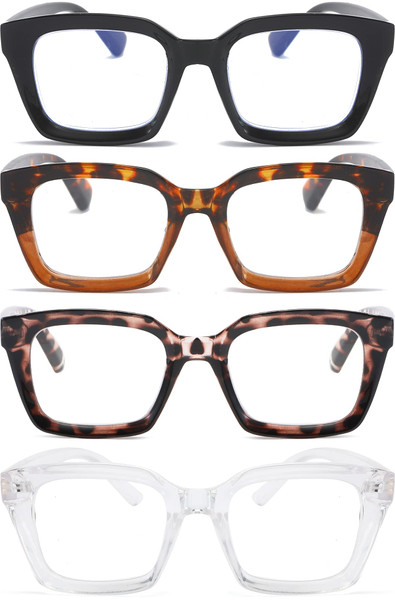 REAVEE 4 Pack Oprah Style Oversized Reading Glasses for Women Men Blue Light Blocking, Ladies Retro Stylish Square Large Computer Readers 3.5x