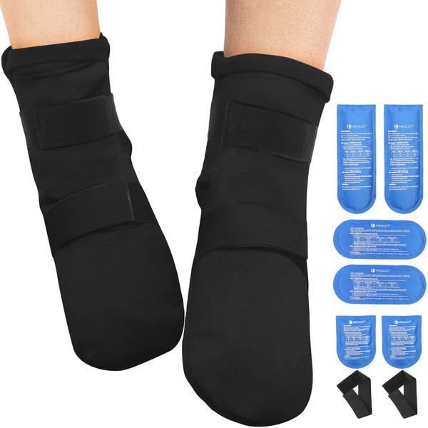 MEDLOT Foot Ankle Ice Pack, Cooling Socks with 6 Reusable Gel Packs and Strap, Hot Cold Therapy Compression Wrap for Heel Pain, Achilles Tendonitis Relief, Plantar Fasciitis, Swelling, Sprain