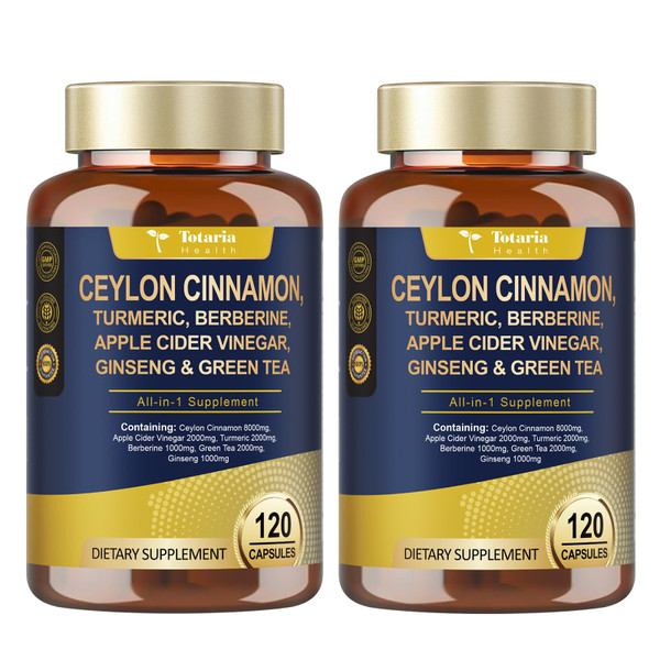 (2 Packs) 18-in-1 Organic Ceylon Cinnamon Capsules 20:1 Extract, Powerful Ceylon Cinnamon Berberine Supplement w/Apple Cider Vinegar Turmeric Bitter Melon, for Metabolism, Heart, Energy, Non-GMO (2 Packs) 18-in-1 Organic Ceylon Cinnamon Capsules 20:1 Extract, Powerful Ceylon Cinnamon Berberine Supplement w/Apple Cider Vinegar Turmeric Bitter Melon, for Metabolism, Heart, Energy, Non-GMO