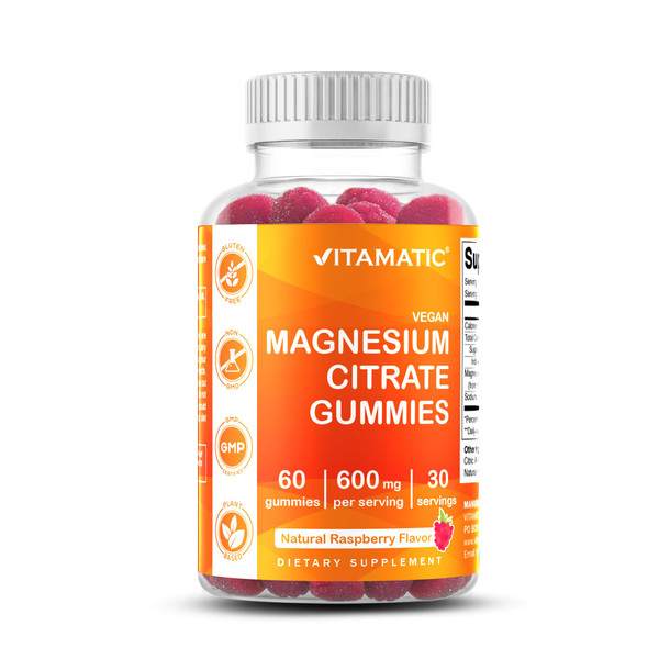 Vitamatic Magnesium Gummies 600mg per Serving – 60 Vegan Count for Relaxation, Muscle, Bone, and Energy Support