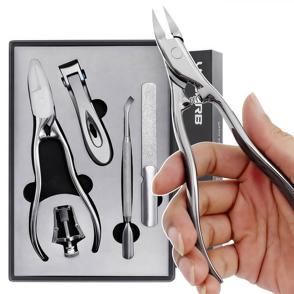 VOGARB Long Handled Toenail Clippers for Seniors Thick Nails, Ultra Sharp Toe Nail Clippers for Men, Heavy Duty Stainless Steel, 5pcs Set