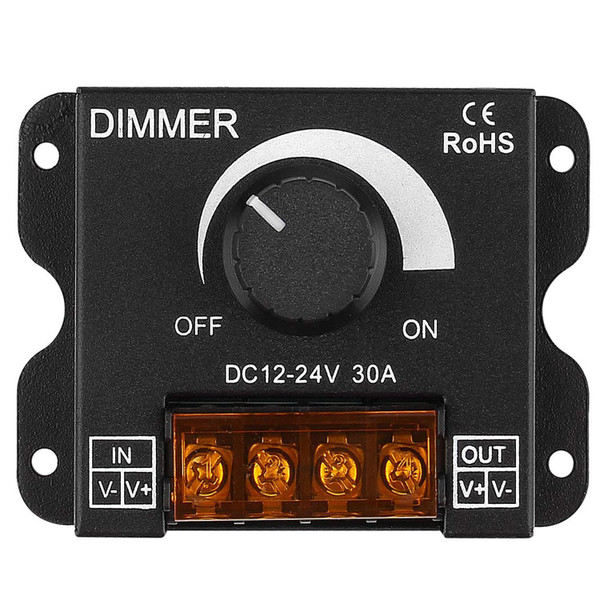 SUYOOULIN DC 12V-24V 30A LED PWM Dimming Controller Dimmer Switch, Knob Adjust 0% to 100% Brightness ON/Off Switch for Single Color LED Light Strips, Metal Shell LED Light Strip Dimmer