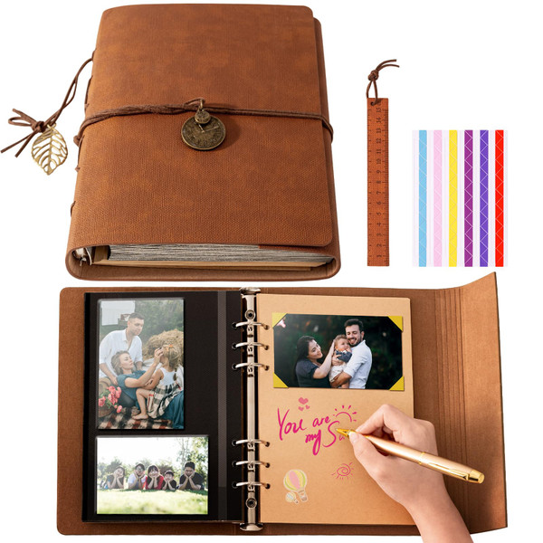 Travel Scrapbook Album Waterproof Photo Album with Writing Space 64 Pages Self Adhesive & 40 Journaling Pages DIY Memory Photo Book Photo Scrapbook Album Kit for Wedding Family Vacation