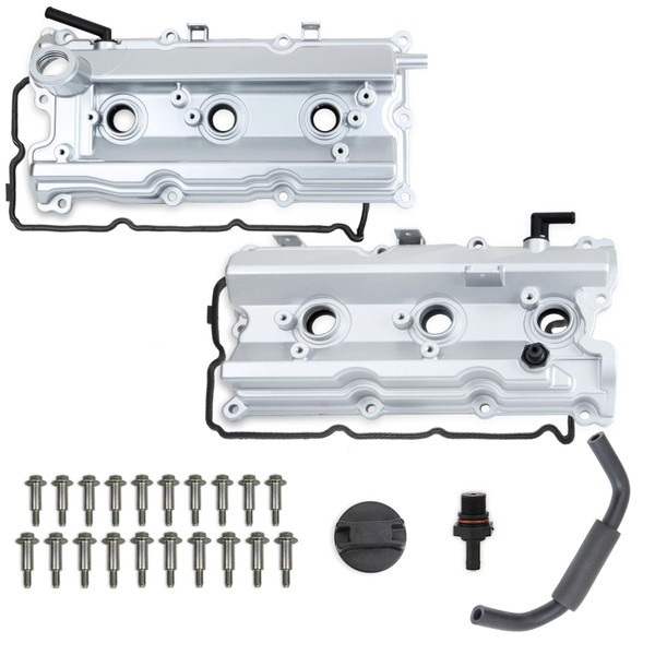 MITZONE Upgrade VQ35DE Left and Right Aluminum Valve Cover with Tube Compatible with Infiniti G35 M35 FX35 for Nissan 350Z 2003-2008 3.5L V6 Replace 13264-AM600 13264-AM610 White