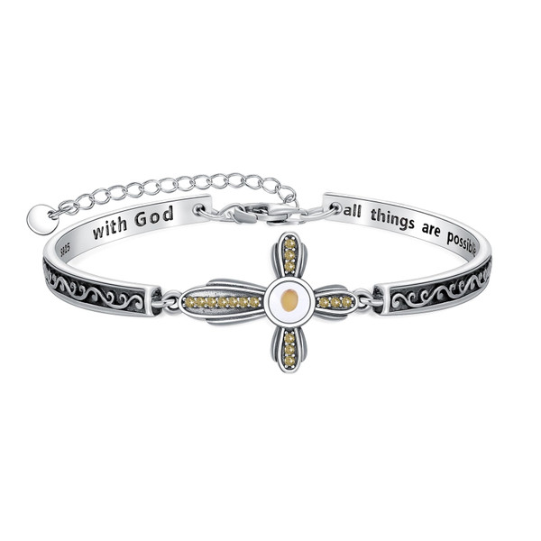 AOBOCO Mustard Seed Cross Bracelet with Citrine Birthstone Sterling Silver With God All Things are Possible Bangle Christian Faith Religious Jewelry Gift for Women(November) AOBOCO Mustard Seed Cross Bracelet with Citrine Birthstone Sterling Silver With God All Things are Possible Bangle Christian Faith Religious Jewelry Gift for Women(November)