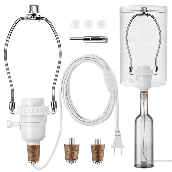 Make a Lamp or Rewire Kit,DIY Bottle Lamp Wiring Kit Includes 3-Way Light Socket,Electric Cord,Glass Drill Bit,Bottle Corks etc.,Bottle Lamp Design&Repair (Full Set Wiring Kit)