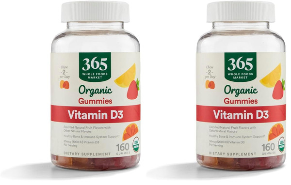 365 by Whole Foods Market, Organic Vitamin D3 Gummy, 160 Count (Pack of 2)