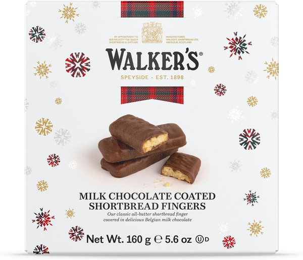 Walker’s Shortbread Milk Chocolate Coated Shortbread Fingers - 8-Count Christmas Cookie Box -Authentic Shortbread Cookies from Scotland