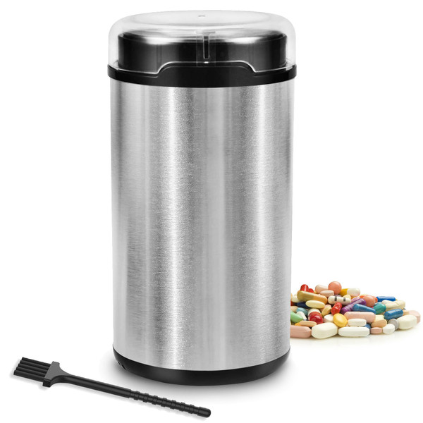 Electric Pill Crusher Grinder - Grind and Pulverize Small and Large Medication and Vitamin Tablets to Fine Powder Extremely, Suitable for Grinding Multiple Pills, Pill Crushers for Elderly (Gray)