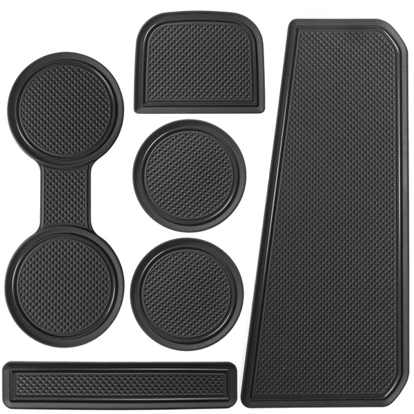 SENSHINE for 2023 2024 2025 2026 Chevy Silverado/GMC Sierra 1500 & 2022 Refreshed 1500 Cup Holder Insert Coaster Mats Non Slip Anti Dust Center Console Shifter Liner Pad 6 Pcs Set (Black Trim)