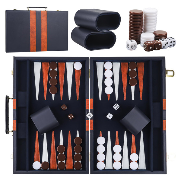 Froggod 15 inch Backgammon Sets for Adults - Classic Board Game for Adults - Portable Travel Backgammon Set for 2 Players - Perfect Adult Board Games for Gifts & Family Fun(Blue)