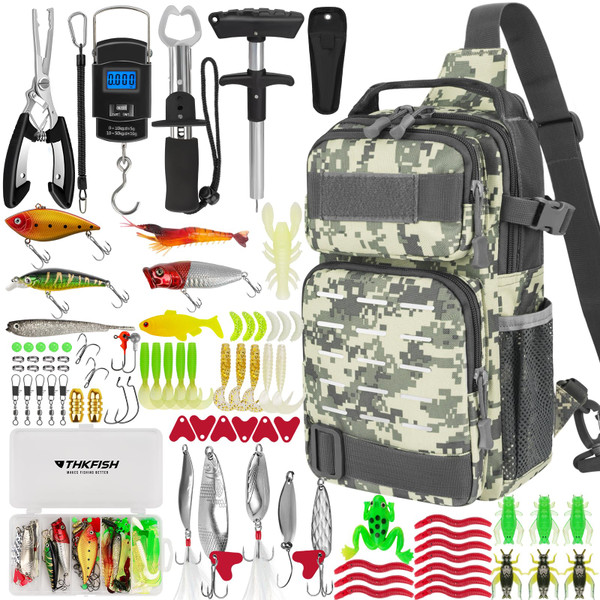 THKFISH 85Pcs Fishing Tool Kit, Fishing Backpack with Tackle Boxes Included, Fishing Tackle Kit Include Fishing Bait Lure Gear Kit, Fishing Pliers, Fish Hook Remover, Lip Gripper-1765332007
