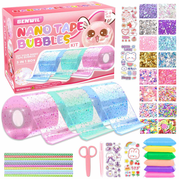 Nano Tape Bubble Kit for Kids, Squishy Making Maker Kit, Nano Tape Bubbles Toys for Girls, Step by Step Guide for Beginner