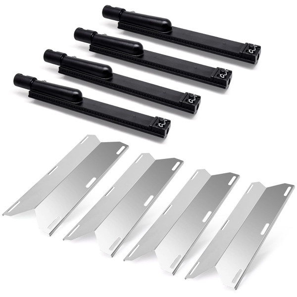 Adviace Grill Parts for Jenn-Air 720-0062-LP 720-0164 720-0165 720-0061-LP 720-0099-NG, 4 Pack Heat Plates and Cast Iron Burners Replacement for Jennair Jenn Air 720-0062 Gas Grill Models