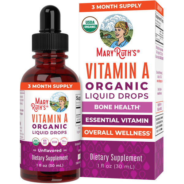 MaryRuth Organics USDA Organic Vitamin A Liquid Drops | 3 Month Supply | Bone Health for Ages 14+ | Essential Vitamin | 750mcg per Serving | Sugar Free | Vegan | Non-GMO | Gluten Free | 1oz