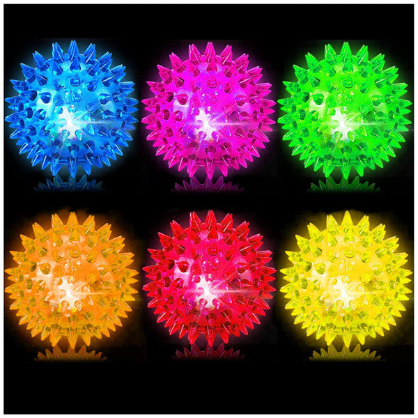Meijoy Bouncy Light Up Ball for Kids - LED Flashing Spiky Sensory Stress Balls for Toddlers 1-3 2.55inch Fidget Sensory Toys Glow in The Dark for Party Favors Student Gifts School Rewards