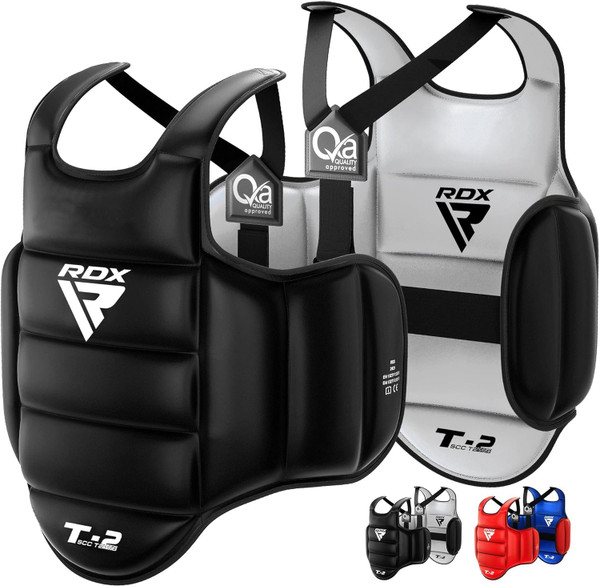 RDX Boxing Chest Guard Reversible, Kickboxing MMA Muay Thai Body Protector, Sparring Training Punching, Adjustable Shield, Martial Arts Upper Belly Rib Pad, Taekwondo Vest (Black, L/XL)