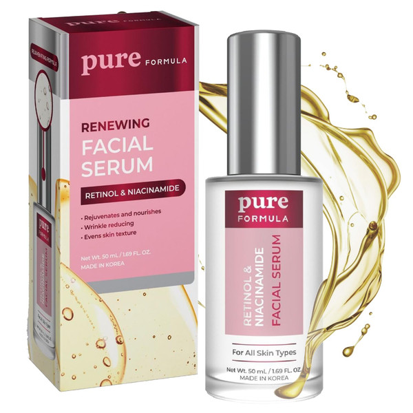 Pure Formula Retinol and Niacinamide Face Serum - Treats Blemishes, Acne Marks & Dark Spots, Brightening & Anti-aging Facial Serum - Cruelty Free Korean Skin Care - All Skin Types - 1.69 Fl. oz/ 50ml-1765339315