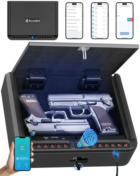 BILLCONCH Gun Safe for Handgun - Biometric Gun Safe 4 Ways Quick Access with Fingerprint/Full-digital Keypad/Key/APP Lock Handgun Pistol Safe for Nightstand Bedside Home-1765339324